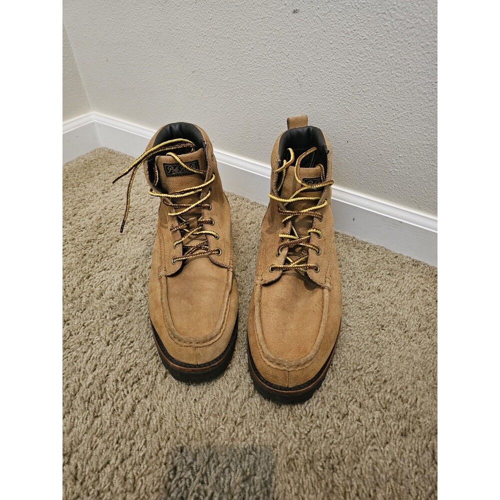 Polo Ralph Lauren Worldham Suede Moc Toe Lug Sole Work Boots Mens 12 D Tan Wheat